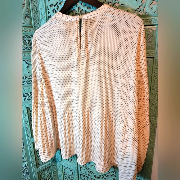 Adrianna Papell | Polka Dot Pleated Bishop Sleeve Blouse | Peach | Large - Picture 7 of 12